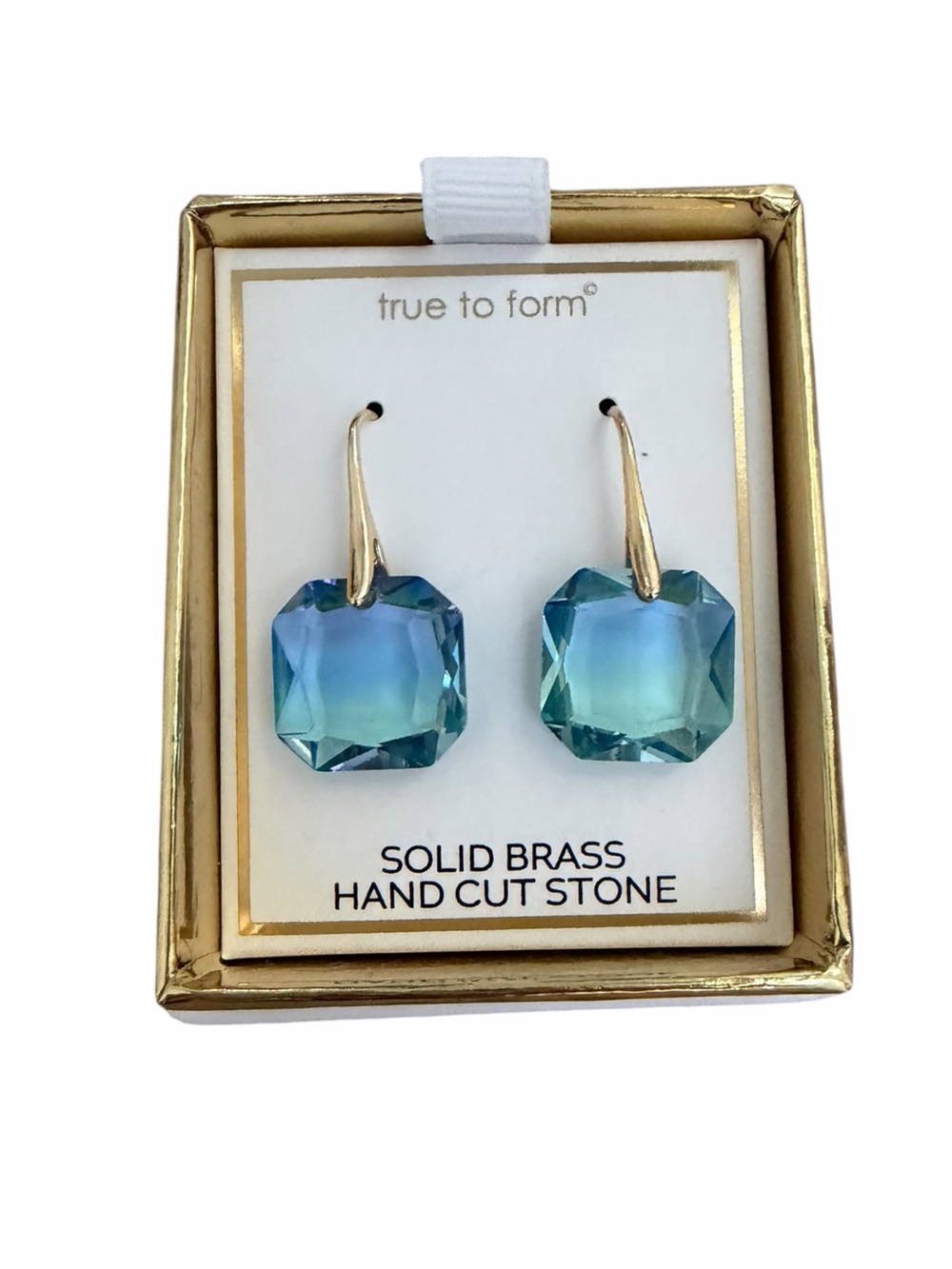 💎 TRUE TO FORM Blue-Green Handcut Stone Drop Earrings with Gold Hooks